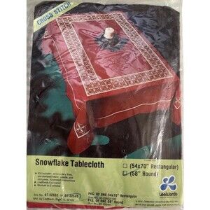 Vtg 1976 Leewards Cross Stitch Snowflake Red Tablecloth Kit 58” Round New
